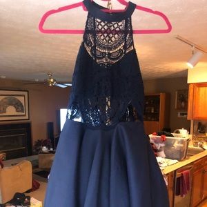 Navy Blue Crochet Flare Dress